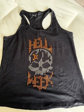 Black Racerback Tank with Orange & White Skull Graphic